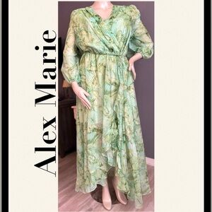 Alex Marie Green Wrap Gown with Bishop Sleeves